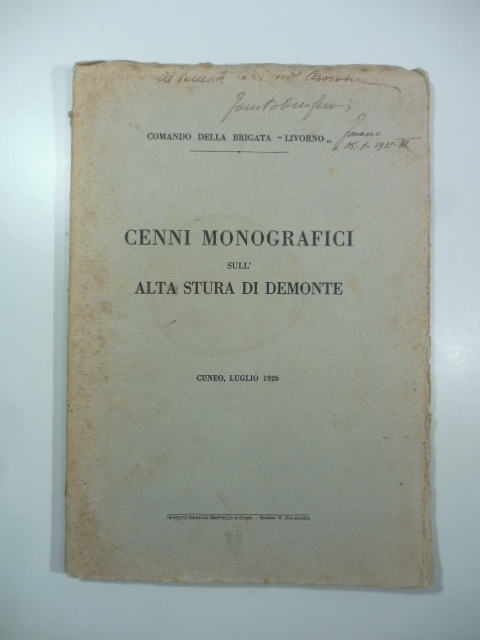 Comando della Brigata Livorno. Cenni monografici sull'alta Stura di Demonte